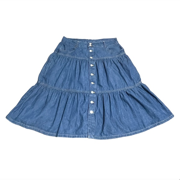 Time and Tru Dresses & Skirts - Time & Tru Tiered Peasant Skirt Full Ruffled Midi Button Front Retro Women's 16